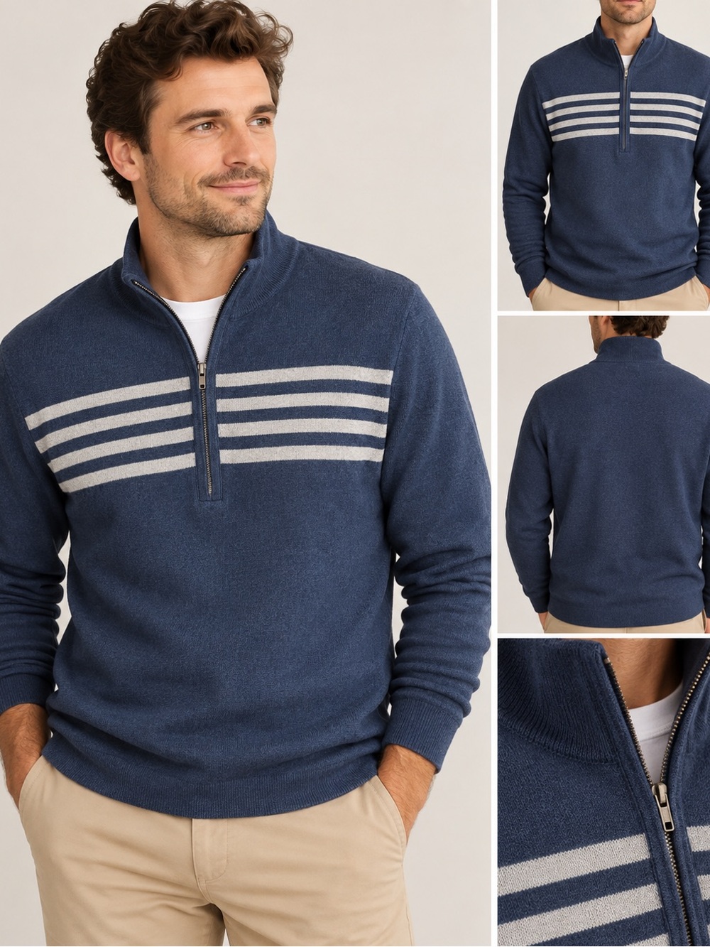 Banana Republic Men’s Tall L Navy Striped Quarter Zip Sweater
